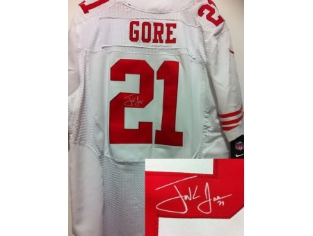 Nike San Francisco 49ers 21 Frank Gore White Elite Signed NFL Jersey