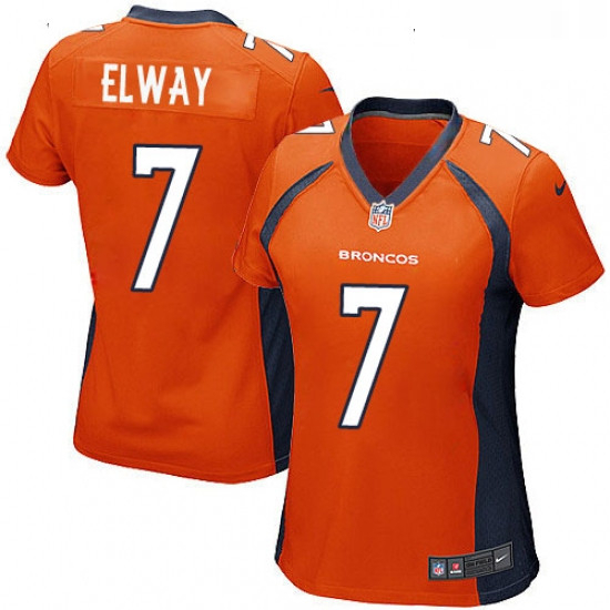 Womens Nike Denver Broncos 7 John Elway Game Orange Team Color NFL Jersey