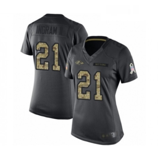 Womens Baltimore Ravens 21 Mark Ingram II Limited Black 2016 Salute to Service Football Jersey