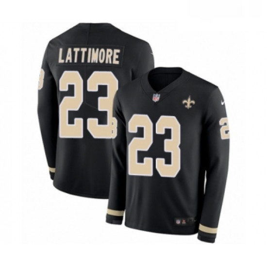 Mens Nike New Orleans Saints 23 Marshon Lattimore Limited Black Therma Long Sleeve NFL Jersey