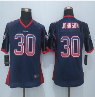 Women New Texans #30 Kevin Johnson Navy Blue Team Color Stitched NFL jersey