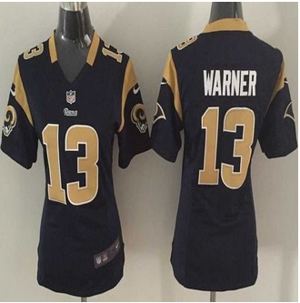 Women New Rams #13 Kurt Warner Navy Blue Team Color Stitched NFL Elite Jersey