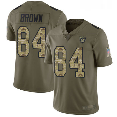 Mens Antonio Brown Limited OliveCamo Jersey Oakland Raiders Football 84 Jersey 2017 Salute to Servic