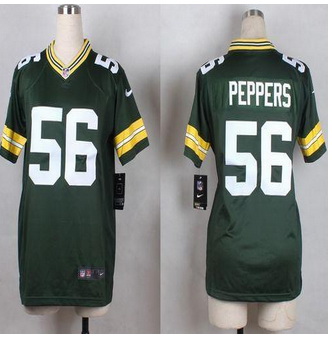 Women New Packers #56 Julius Peppers Green Team Color Stitched NFL Elite jersey