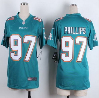 Women New Miami Dolphins #97 Jordan Phillips Aqua Green Team Color Stitched NFL Elite Jersey