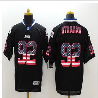 New New York Giants #92 Michael Strahan Black Men Stitched NFL Elite USA Flag Fashion Jersey