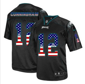 New Philadelphia Eagles #12 Randall Cunningham Black Men' Stitched NFL Elite USA Flag Fashion Jersey