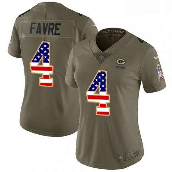 Womens Nike Green Bay Packers 4 Brett Favre Limited OliveUSA Flag 2017 Salute to Service NFL Jersey