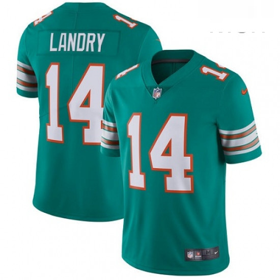 Mens Nike Miami Dolphins 14 Jarvis Landry Aqua Green Alternate Vapor Untouchable Limited Player NFL 