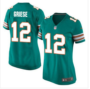 Women New Miami Dolphins #12 Bob Griese Aqua Green Alternate Stitched NFL Elite Jersey