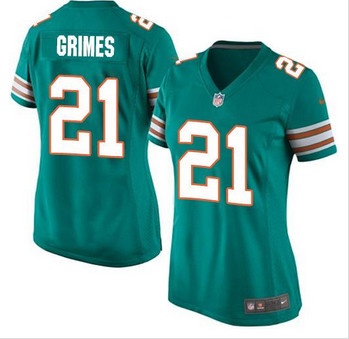 Women New Miami Dolphins #21 Brent Grimes Aqua Green Alternate Stitched NFL Elite Jersey