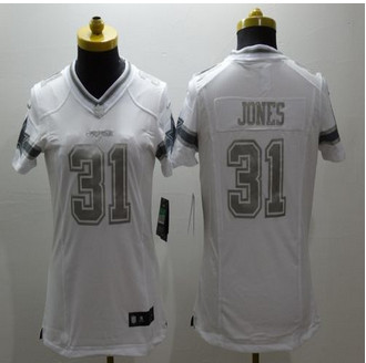 Women New Cowboys #31 Byron Jones White Stitched NFL Limited Platinum Jersey