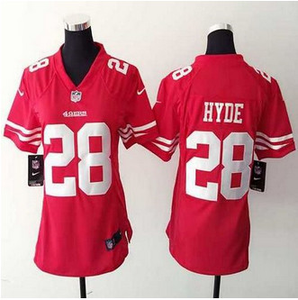 WoMens New 49ers #28 Carlos Hyde Red Team Color NFL Elite Jersey