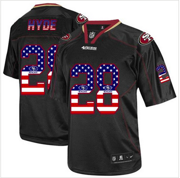 Nike San Francisco 49ers #28 Carlos Hyde Black Mens NFL Elite USA Flag Fashion Jersey