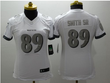 Women Nike Ravens #89 Steve Smith Sr White Stitched NFL Limited Platinum Jersey