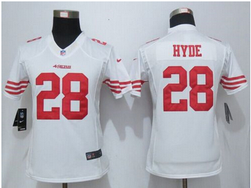 Women Nike 49ers #28 Carlos Hyde White Stitched NFL Limited Jers