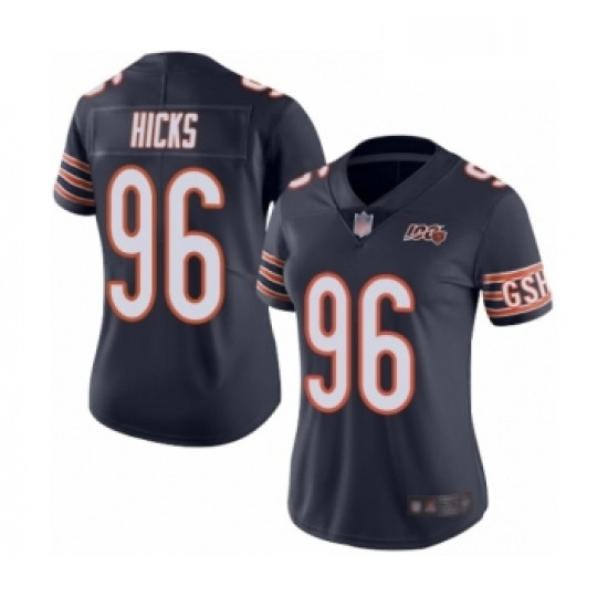 Womens Chicago Bears 96 Akiem Hicks Navy Blue Team Color 100th Season Limited Football Jersey