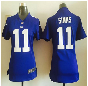 Women New Giants #11 Phil Simms Royal Blue Team Color Stitched NFL Elite Jersey