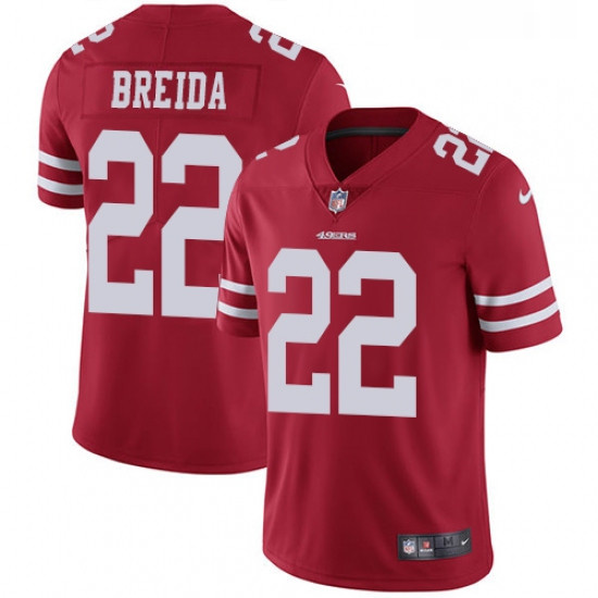 Mens Nike San Francisco 49ers 22 Matt Breida Red Team Color Vapor Untouchable Limited Player NFL Jer