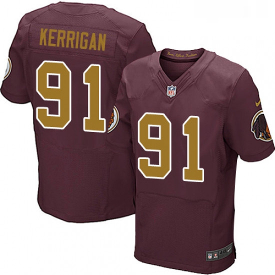 Mens Nike Washington Redskins 91 Ryan Kerrigan Elite Burgundy RedGold Number Alternate 80TH Annivers