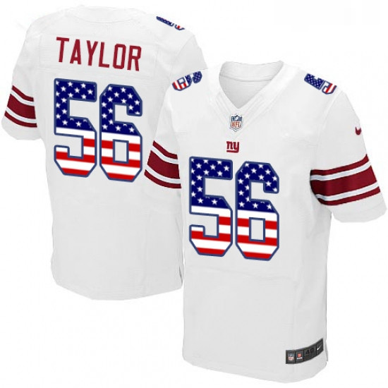 Mens Nike New York Giants 56 Lawrence Taylor Elite White Road USA Flag Fashion NFL Jersey