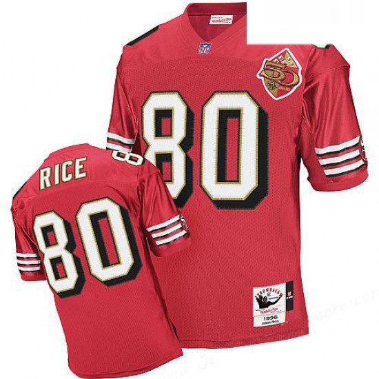 Mitchell And Ness San Francisco 49ers 80 Jerry Rice Authentic Red Team Color 50TH Patch 1996 Throwba