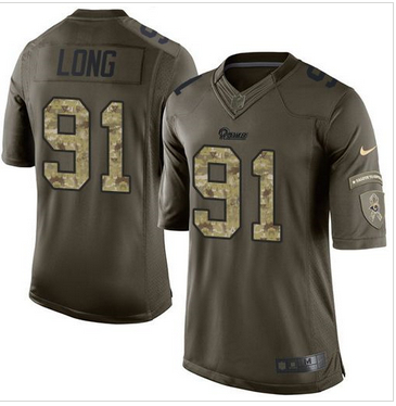 Nike St  Louis Rams #91 Chris Long Green Men 27s Stitched NFL Limited Salute to Service Jersey