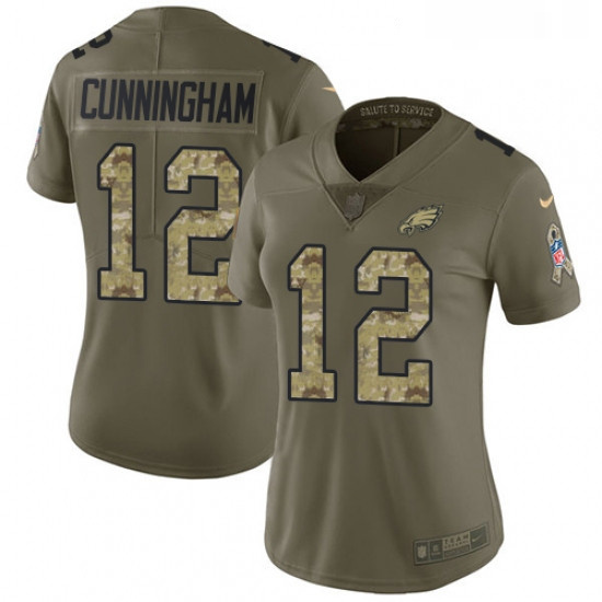 Womens Nike Philadelphia Eagles 12 Randall Cunningham Limited OliveCamo 2017 Salute to Service NFL J