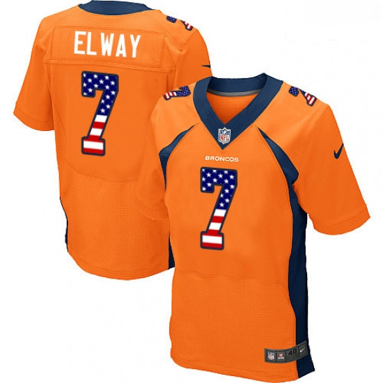 Men Nike Denver Broncos 7 John Elway Elite Orange Home USA Flag Fashion NFL Jersey