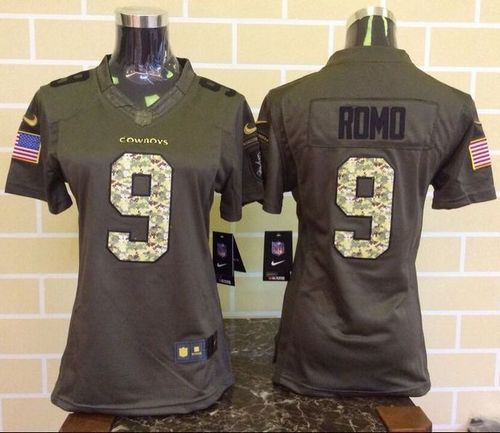 Women Nike Cowboys #9 Tony Romo Green Stitched NFL Limited Salute to Service Jersey