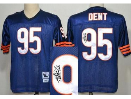 Chicago Bears 95 Richard Dent Blue Throwback M&N Signed NFL Jerseys