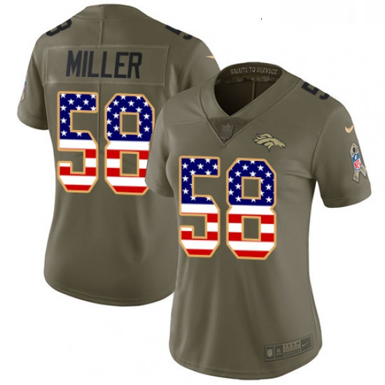 Womens Nike Denver Broncos 58 Von Miller Limited OliveUSA Flag 2017 Salute to Service NFL Jersey