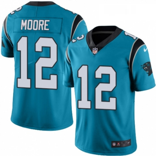 Mens Nike Carolina Panthers 12 DJ Moore Limited Blue Rush Vapor Untouchable NFL Jersey