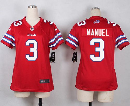 Nike Bills #3 E  J  Manuel Red Womens Stitched NFL Limited Rush Jersey