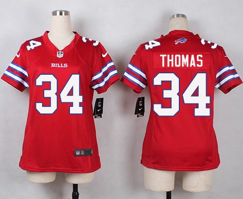 Nike Bills #34 Thurman Thomas Red Womens Stitched NFL Limited Rush Jersey