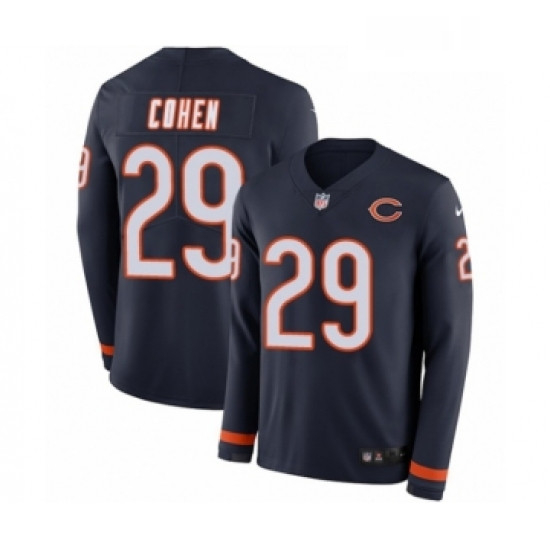 Mens Nike Chicago Bears 29 Tarik Cohen Limited Navy Blue Therma Long Sleeve NFL Jersey