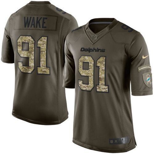 New Nike Miami Dolphins #91 Wake Green Salute To Service Limited Jersey