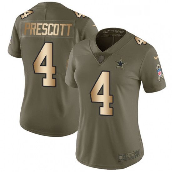 Womens Nike Dallas Cowboys 4 Dak Prescott Limited OliveGold 2017 Salute to Service NFL Jersey