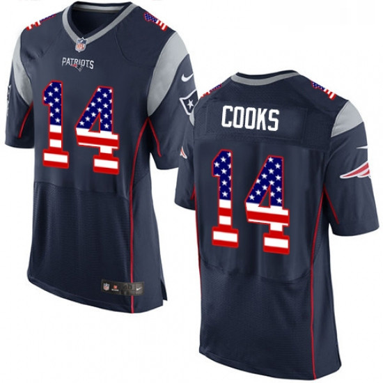 Mens Nike New England Patriots 14 Brandin Cooks Elite Navy Blue Home USA Flag Fashion NFL Jersey