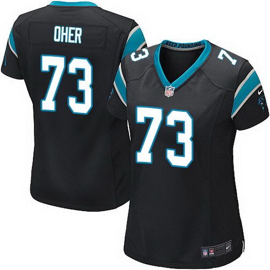 Nike Panthers #73 Michael Oher Black Team Color Women Stitched NFL Jersey