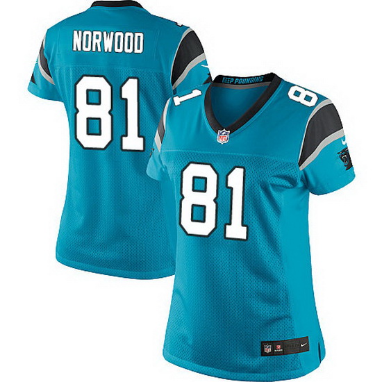 Nike Panthers #81 Nike Panthers #81 Kevin Norwood Black Team Color Women Stitched NFL Jersey Blue Te