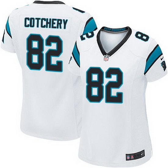 Nike Panthers #82 Jerricho Cotchery White Team Color Women Stitched NFL Jersey