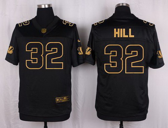 Nike Bengals #32 Jeremy Hill Black Mens Stitched NFL Elite Pro Line Gold Collection Jersey