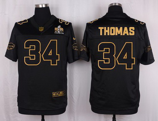 Nike Bills #34 Thurman Thomas Black Mens Stitched NFL Elite Pro Line Gold Collection Jersey