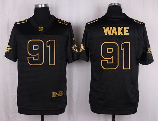 Nike Dolphins #91 Cameron Wake Black Mens Stitched NFL Elite Pro Line Gold Collection Jersey