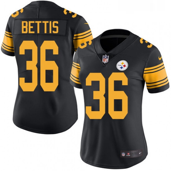 Womens Nike Pittsburgh Steelers 36 Jerome Bettis Elite Black Rush Vapor Untouchable NFL Jersey