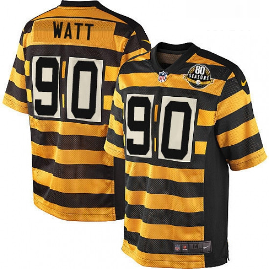 Mens Nike Pittsburgh Steelers 90 T J Watt Elite YellowBlack Alternate 80TH Anniversary Throwback NFL