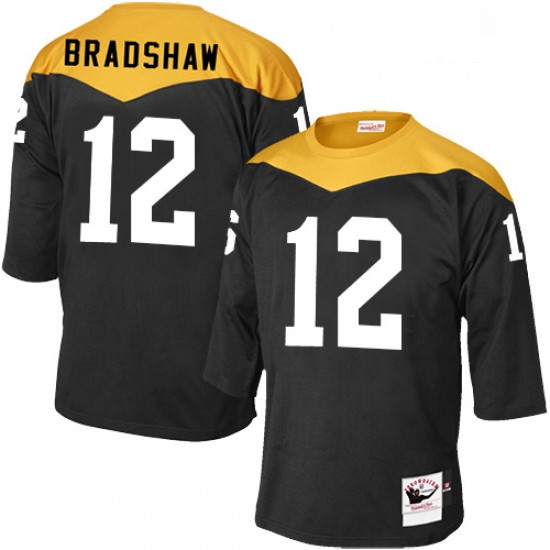 Mens Mitchell and Ness Pittsburgh Steelers 12 Terry Bradshaw Elite Black 1967 Home Throwback NFL Jer