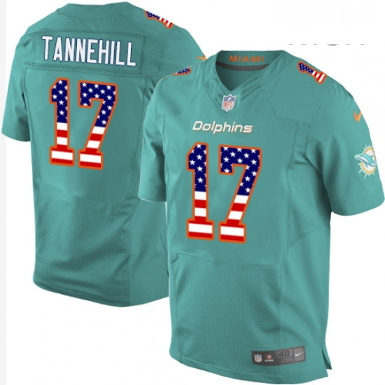 Mens Nike Miami Dolphins 17 Ryan Tannehill Elite Aqua Green Home USA Flag Fashion NFL Jersey