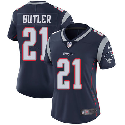 Nike Patriots #21 Malcolm Butler Navy Blue Team Color Womens Stitched NFL Vapor Untouchable Limited 